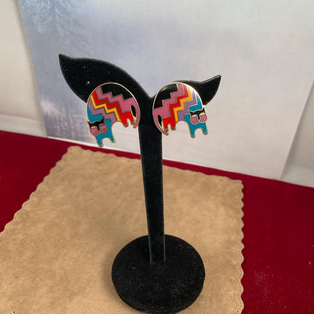 Vintage Laurel Burch Aztec Cats Clip On Earrings